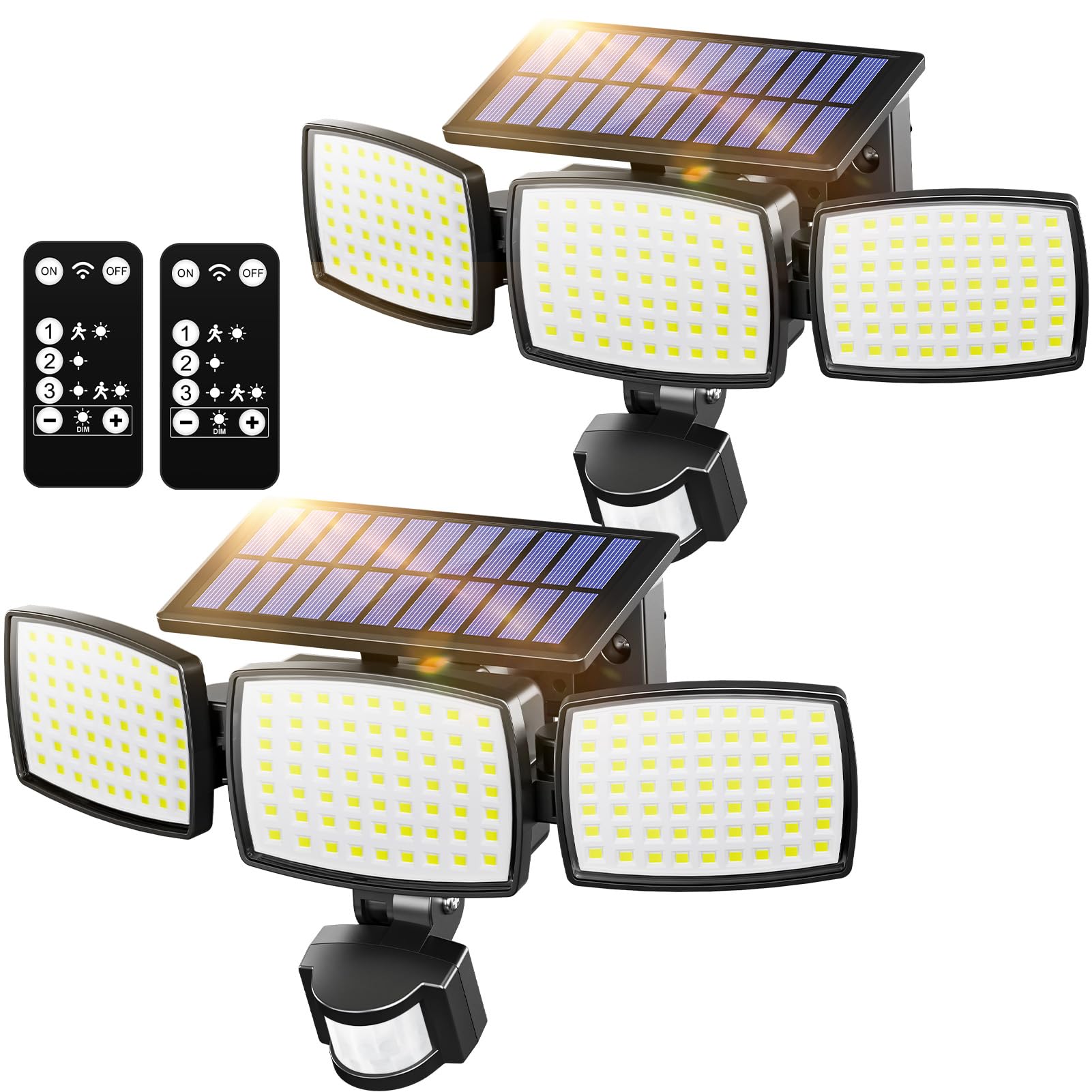 Solar Security Light Outdoor Light 189LED 1200LM, 3 Modes Solar Lights Outdoor Garden with Remote Control 3 Heads, Motion Sensor Lights Outdoor Solar Floodlight IP65 Wall Lights for Yard, Garage 2P