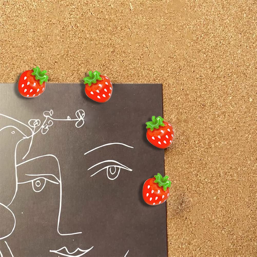 30 Pcs Strawberry Push Pins - Cute Resin Fruit Thumbtacks For Cork Boards, Bulletin Boards, Photo Walls