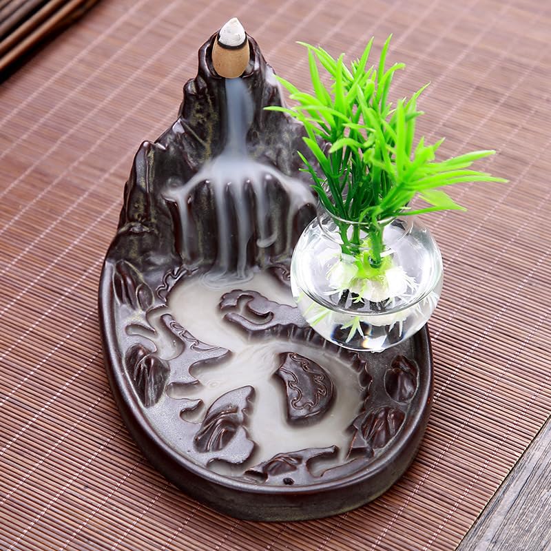 Quemador de Incienso de Reflujo Quemador de Incienso de Cono de reflujo, con pequeño Cilindro de Vidrio, decoración Creativa for el hogar Cascada de Incienso de Adorno de Aromaterapia