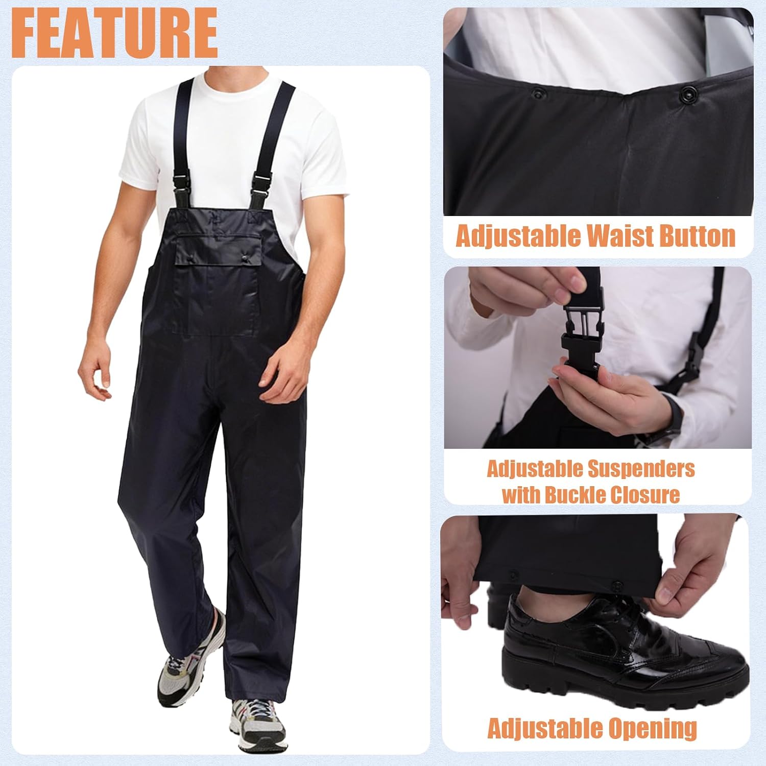 Waterproof Bib Overalls Pants for Men Women Lightweight Work Pants Rain Gear for Fishing Hunting - Image 5