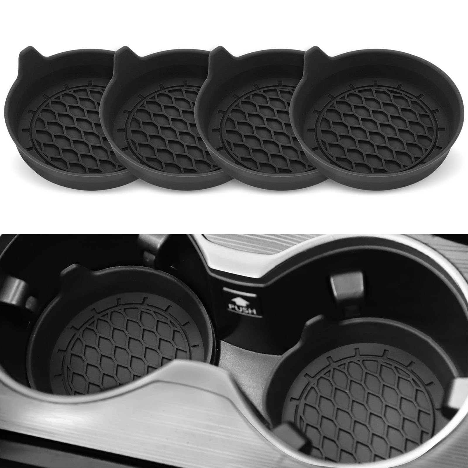 CWCHUHAI 4PCS Car Cup Coaster for Polestar 4, Non-Slip Cup Holders Embedded in Ornaments Coaster, Car Interior Accessories,Black