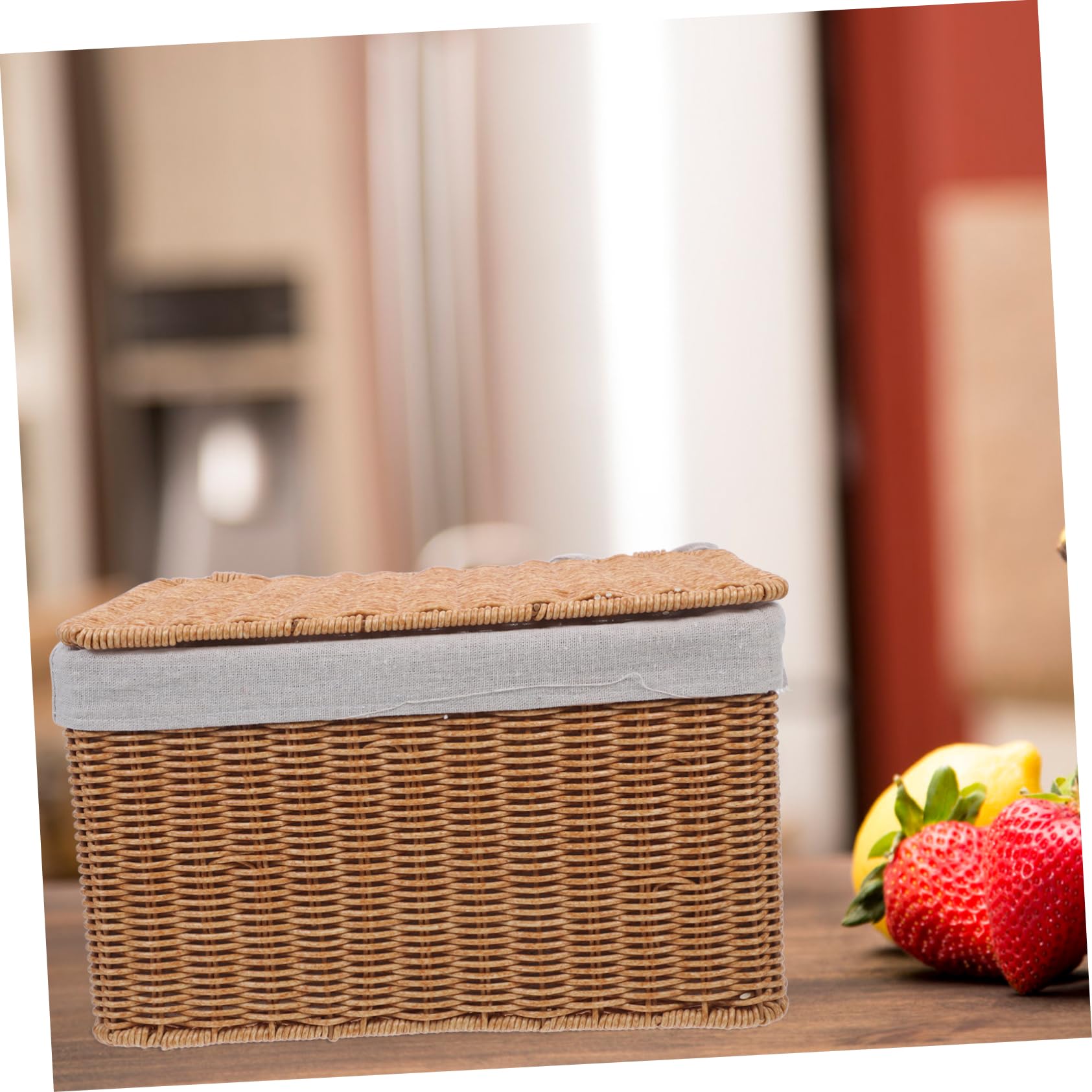 Healifty Cesta De Almacenamiento Rectangular Grande Con Tapa y Asas Dobles, Mimbre Tejido a Mano, Organizador Para Ropa, Libros y Juguetes, Adecuado Para Hogar, Cocina y Cuarto De Juegos