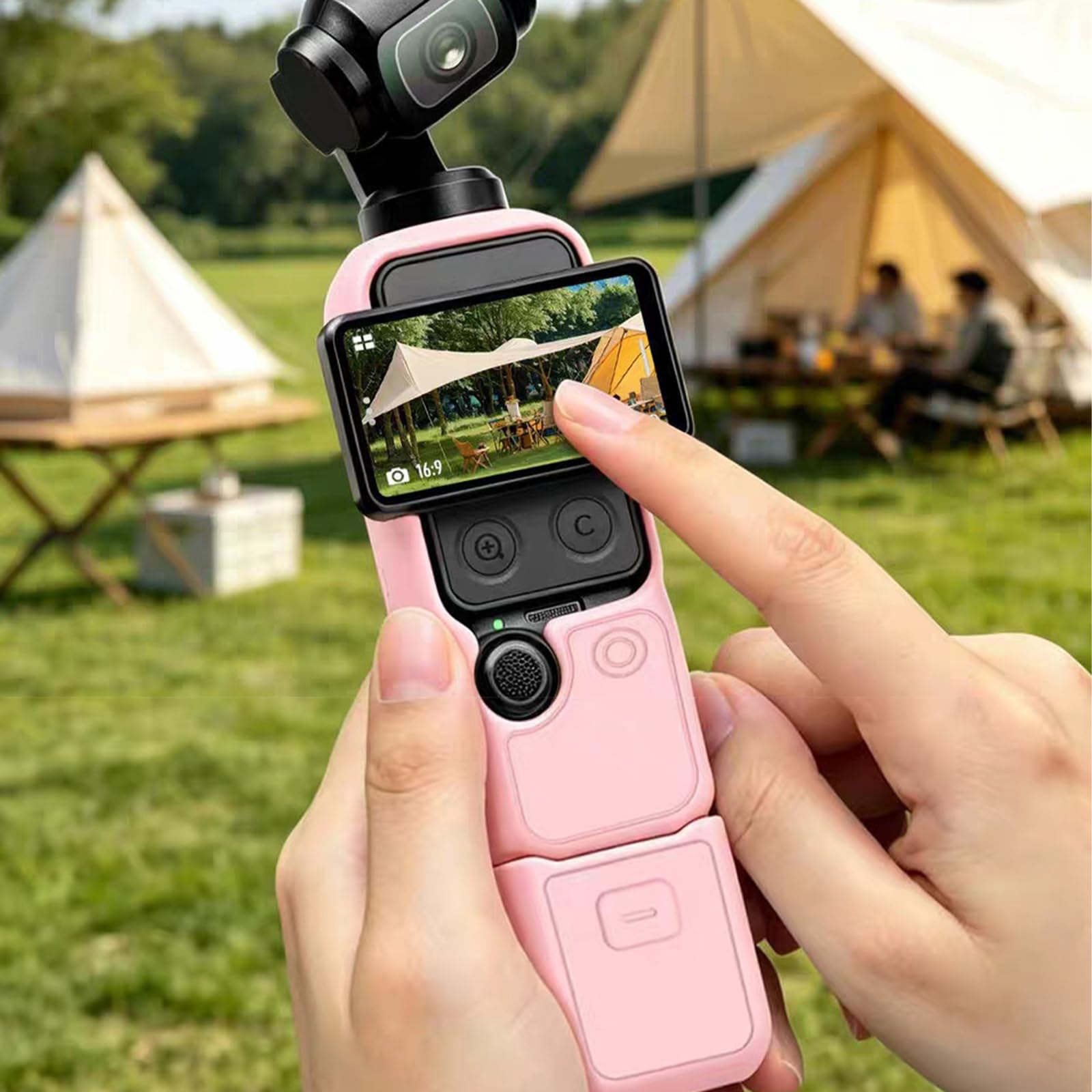 Étui en Silicone pour DJI Osmo Pocket 4, Étui de Protection avec Socle en Silicone et dragonne (Marron)