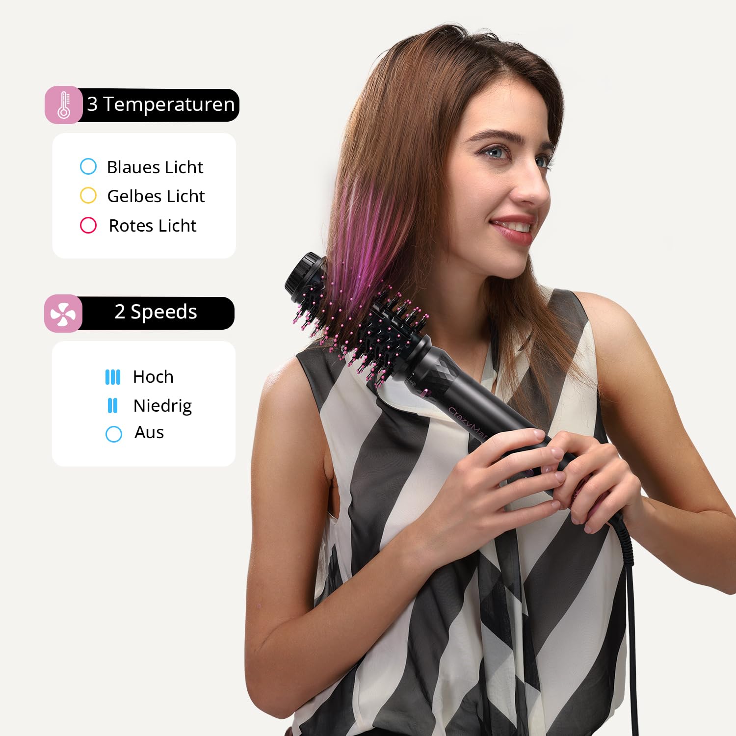 CrazyMar Rundbürstenföhn,7-in-1 Airstyler,Ionen Föhn & Lockenstab,110.000 U/min Warmluftbürste,Professioneller Hairstyler,Lockenstab Automatisch,Glätteisen,Zum Styling,Volumisieren,Locken und Glätten