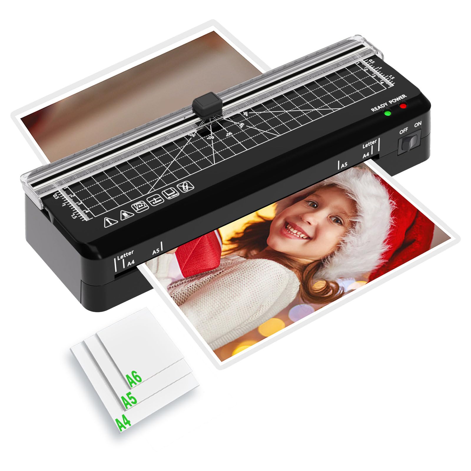 Laminator, A4 Laminator Machine, Thermal Laminating 70s Fast Warm-up with Build in Paper Trimmer, Portable Personal Laminating Machine for Home/Office/School