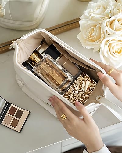 Miniatura 5 de Bolsa de maquillaje grande con inicial, bolsa de cosméticos personalizada de doble capa con organizador de brochas de maquillaje, bolsa portátil de