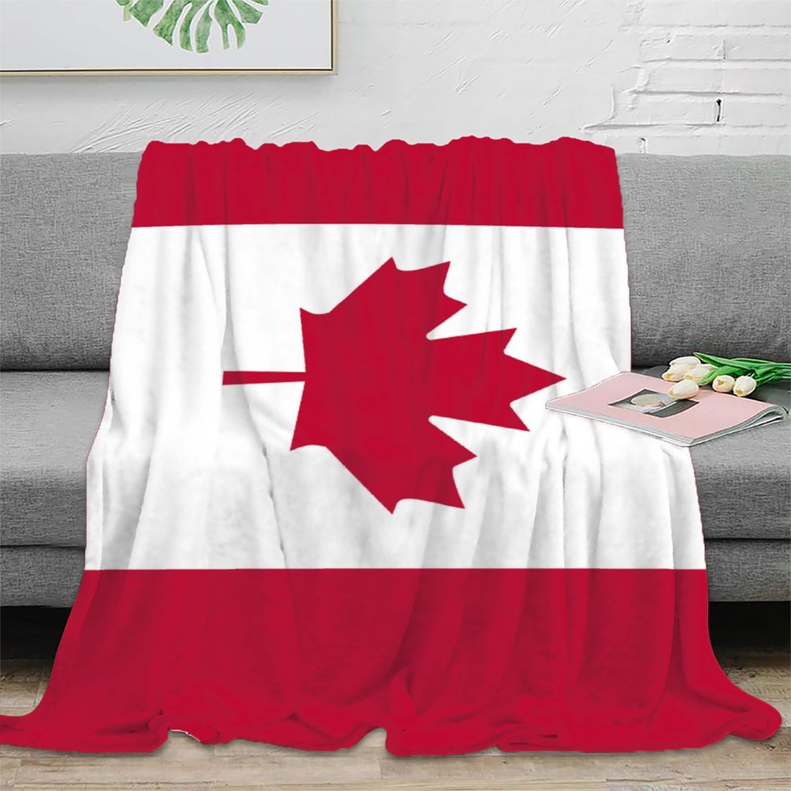 Flag of Canada National Flag Printed Sofa Blanket,Soft Plush Travel Blanket,Bed Throw Blanket，for Kids Teens Adults All Season 60x80inch(150x200cm)