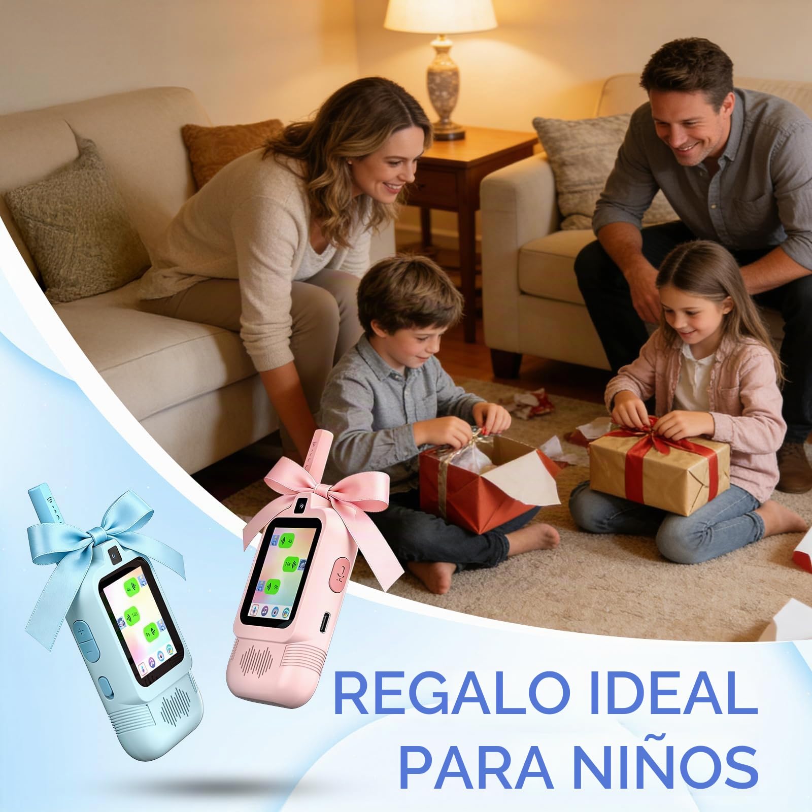 Walkie Talkies Videollamada para Niño con Cámara Doble(Paquete de 2), Walkie Talkies Recargable con Chat de Voz, Mensajería de Emojis, Regalo Ideal Cumpleaños para niños de 3 a 12 años