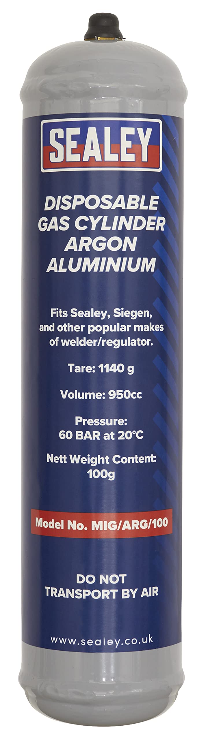 Sealey Disposable Gas Cylinder 100g - Argon - Box of 12 - MIG/ARG/100/12