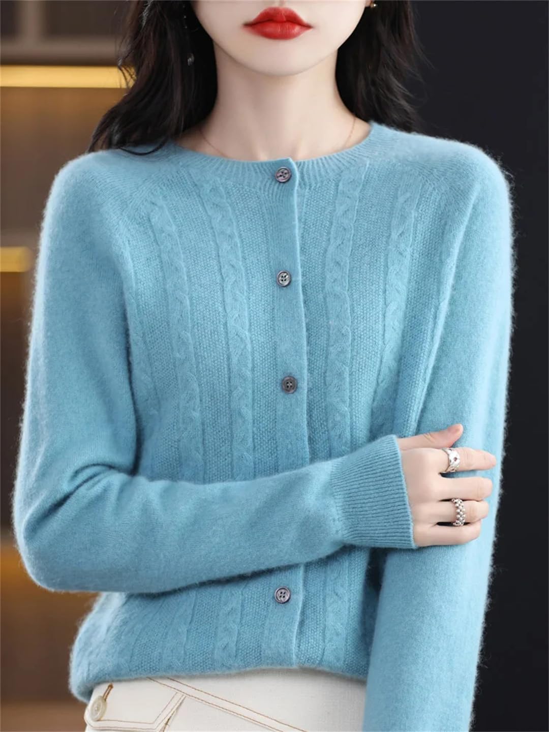 Damski sweter z kaszmiru z wełny merynosów, sweter z dzianiny, z wycięciem, luźne topy