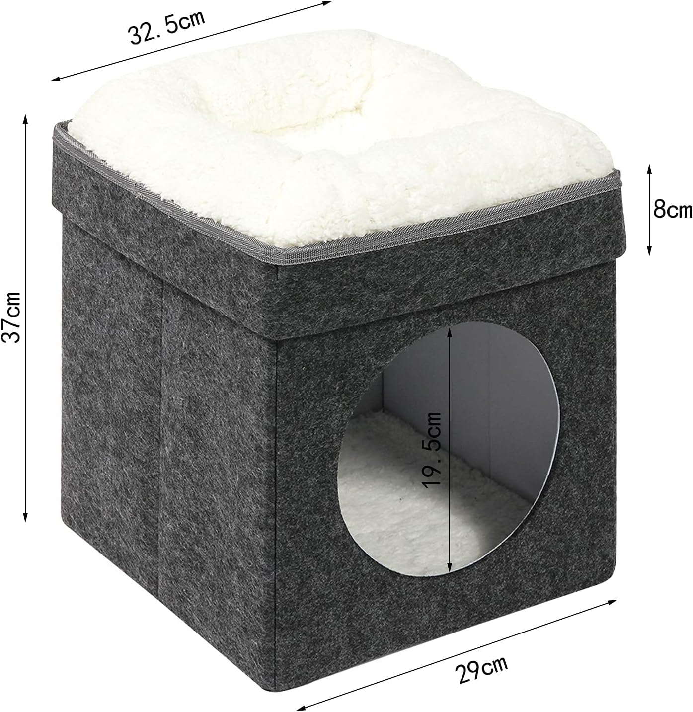 PINPLUS Folding Cat House or Small Dog Pet Bed,Cube Ottoman,Stackable Multipurpose Kitty Hideout Cave,Cat Condo with Felt Cushion Top Grey (12.6"x12.6"x15.4") : Pet Supplies