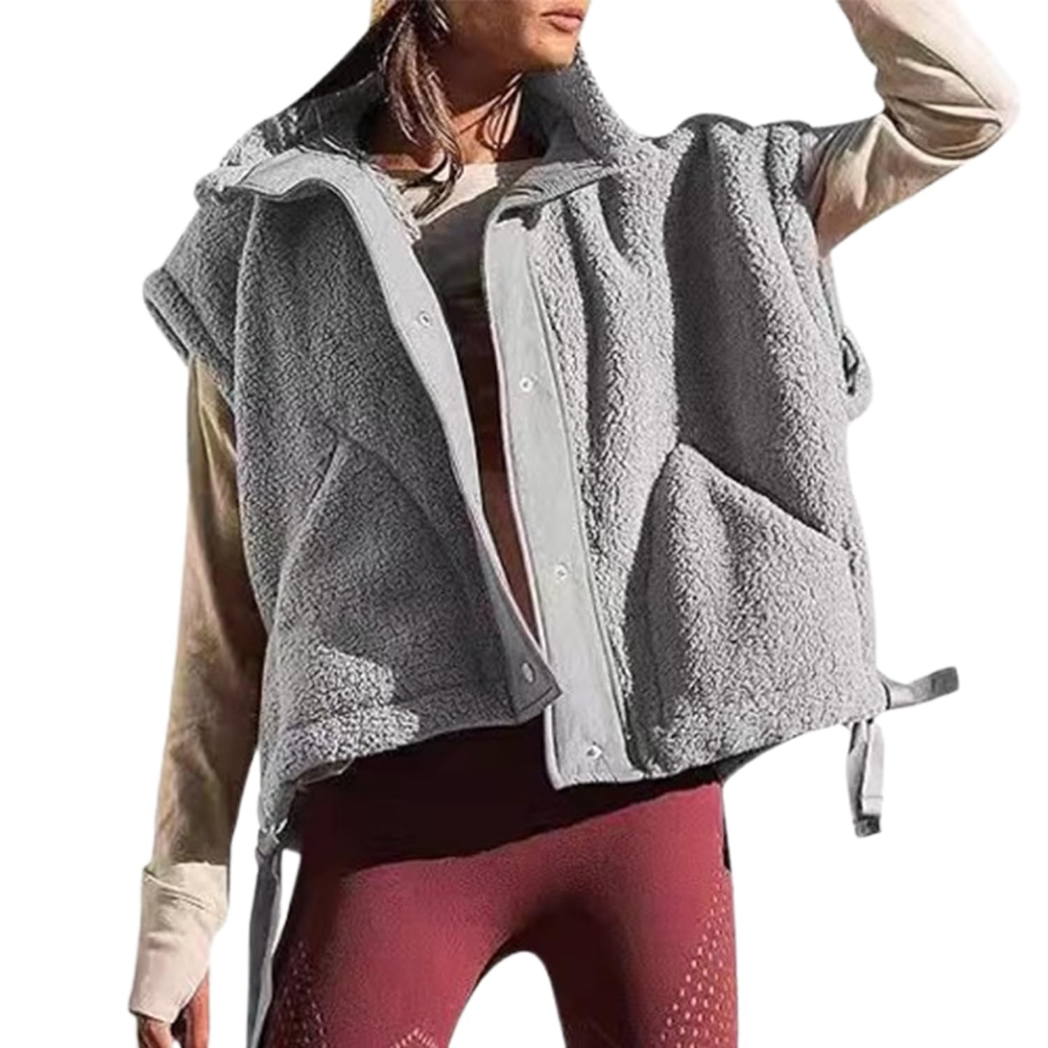 Slouchy Fleece Vest,Women's Oversized Fleece Vest,Warm Button Down Gilet Outerwear with Pockets,Sleeveless Sherpa Vest (3,XL)