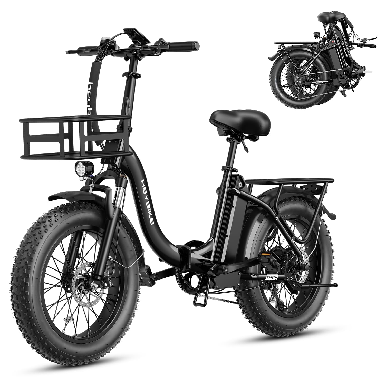 Heybike Ranger 2.0 Foldable Electric Bike for Adults,【1400W Peak Motor, 28+ MPH, 65 Miles Range】 20"×4 Fat Tire All-Terrain Ebike, 48V 15AH Removable Battery Step-Thru Electric Bicycle for Commuter