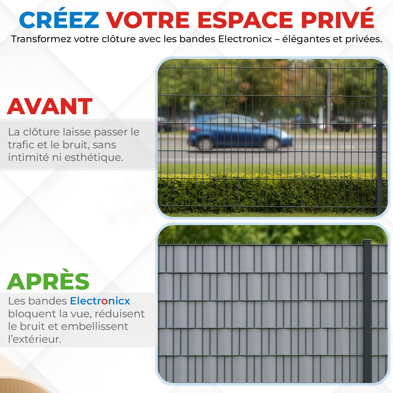 Electronicx Bandes brise-vue en PVC pour clôture de jardin - Gris clair (RAL 7040) - 35 m x 19 cm - Qualité supérieure - 450 g/m² - Brise-vue résistant aux UV - Avec 20 clips