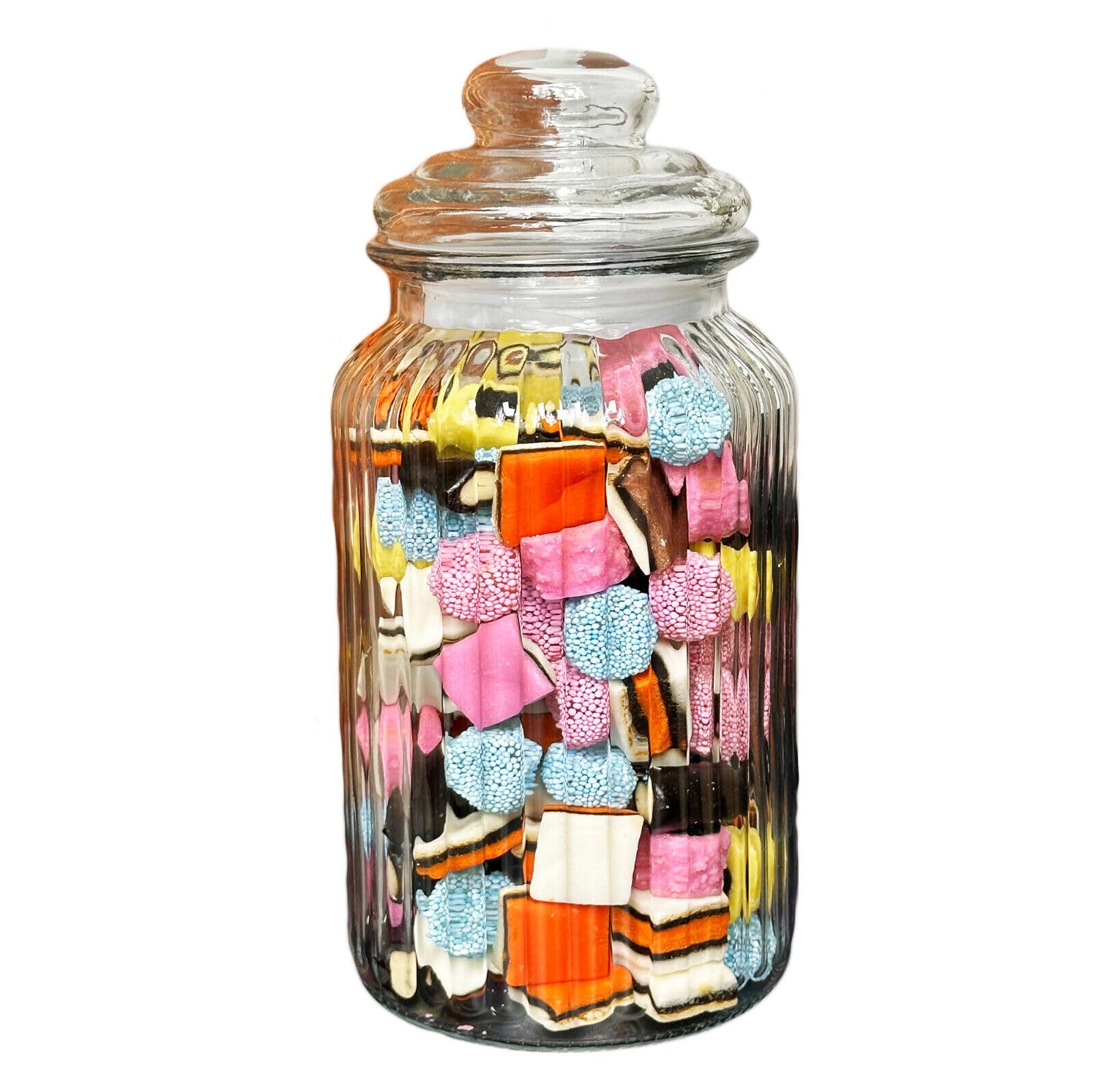 Darthome Glass Sweets Jar 1L Ribbed Airtight Lid Traditional Kitchen Storage Container
