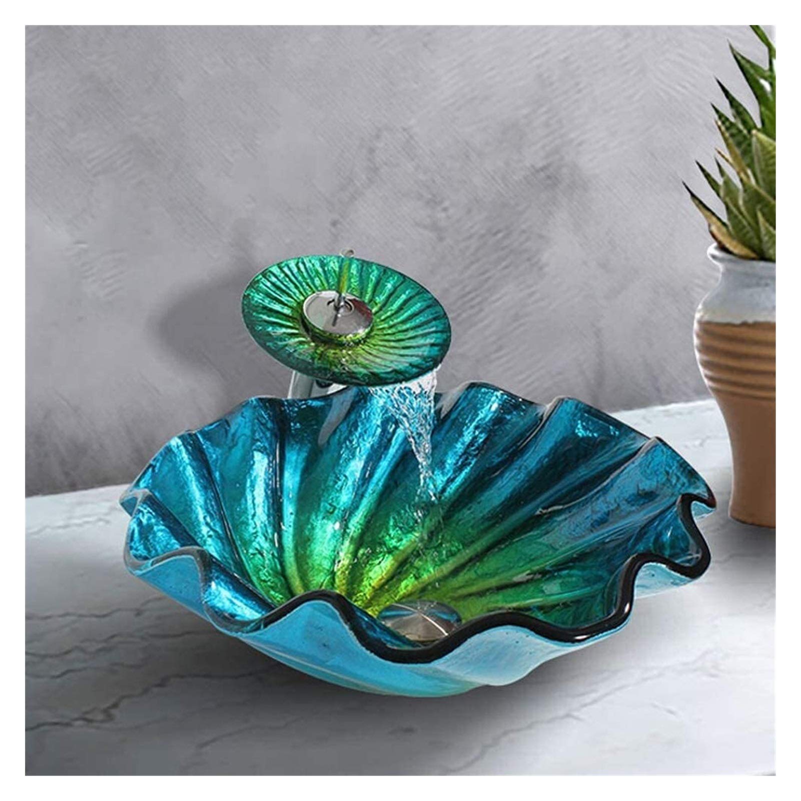 WOTZOV Vanity Unit With Basin,Bathroom Basin Vessels Sink Countertop Basin, Decorative Vessel Sink Tempered Glass 17.71" Above Counter Bathroom Vanity Artistic Basin Washing Bowl Com