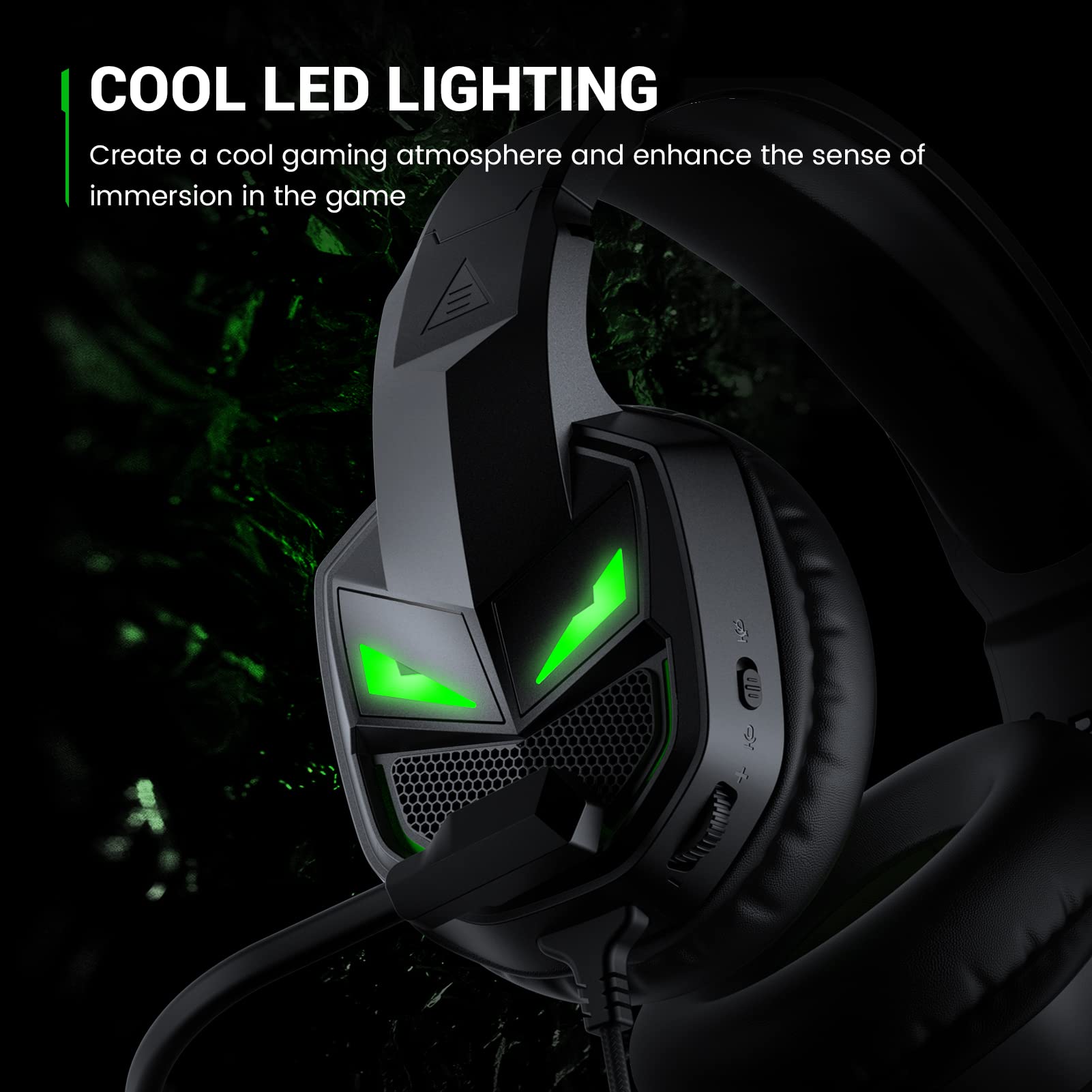 EKSA Cuffie Gaming con Microfono per PS4 PC Xbox one PS5 Switch Laptop, Cuffie da Gaming con Filo Microfono a Cancellazione di Rumore, Jack Audio da 3,5 mm, Driver Stereo da 50 mm, Luce a Led, Nero