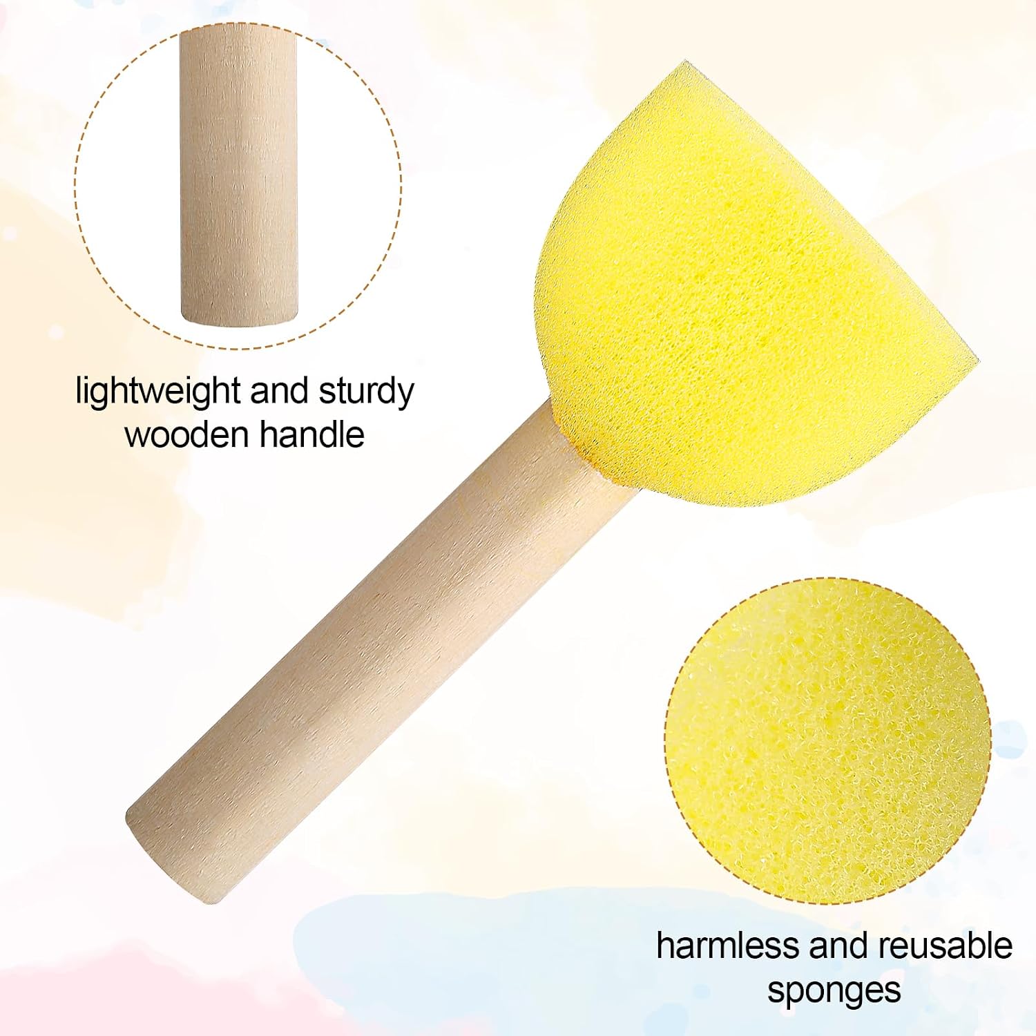140 Pcs Round Sponges Brush Set, 5 Sizes Wooden Handle Craft Sponges Foam Brushes for Acrylic Painting Tools Arts and Crafts