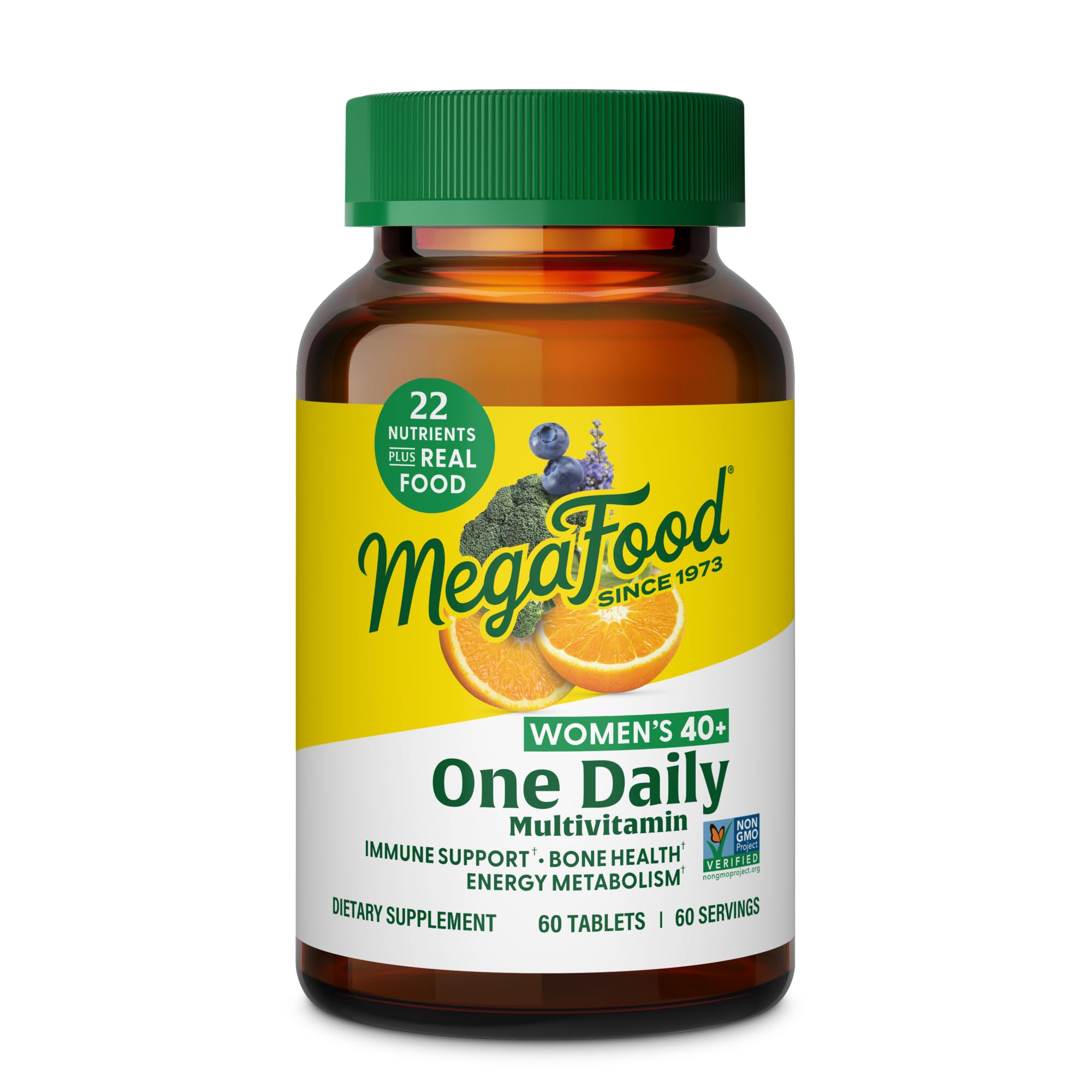 MegafoodWomen's 40+ One Daily Multivitamin for Women with Vitamin B12, Vitamin B6, Vitamin C, Vitamin D, Zinc & Iron - Plus Real Food - Immune Support - Bone Health - Non-GMO - Vegetarian - 60 Tabs