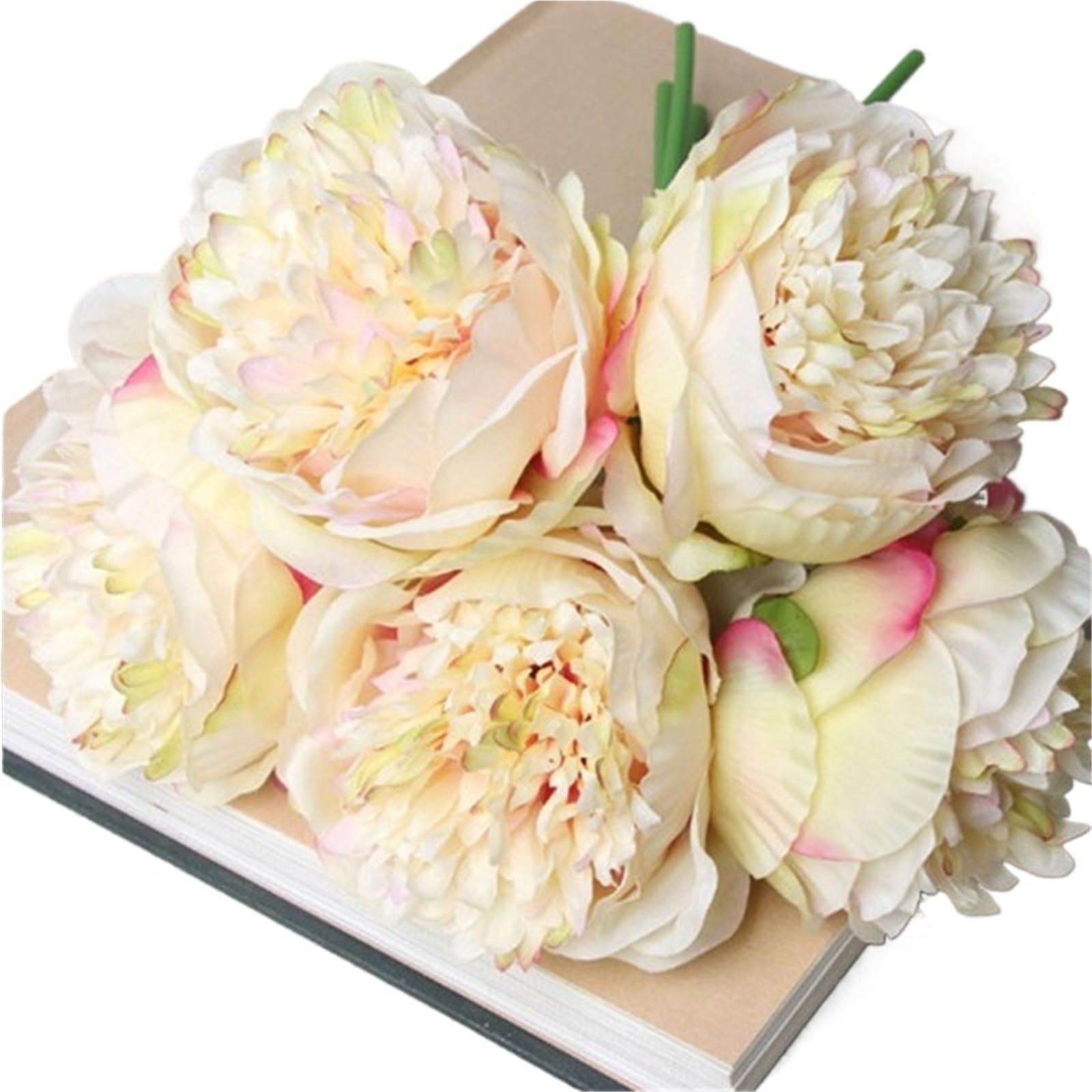Bouquet Fiori Finti Boquet nuziale di peonia finta bianca, decorazione for la festa nuziale, 5 teste, bouquet di peonia floreale in seta(Champagne)