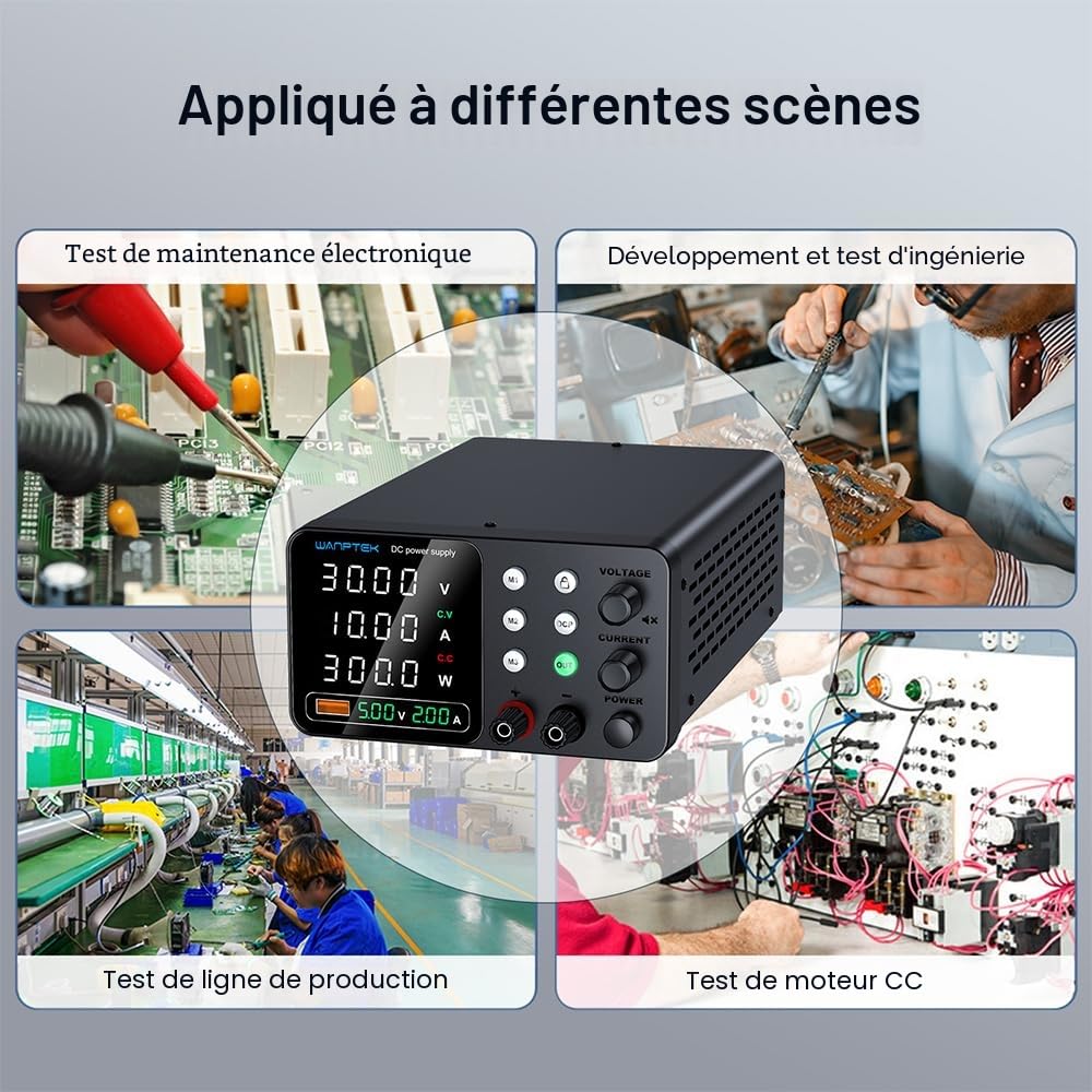 Alimentation de Laboratoire 120V 3A avec 3 Mémoires et clé de Verrouillage, Alimentation Stabilisée Réglable avec Protection OCP/Sorties/Charge Rapide USB/Affichage LED à 4 Chiffres