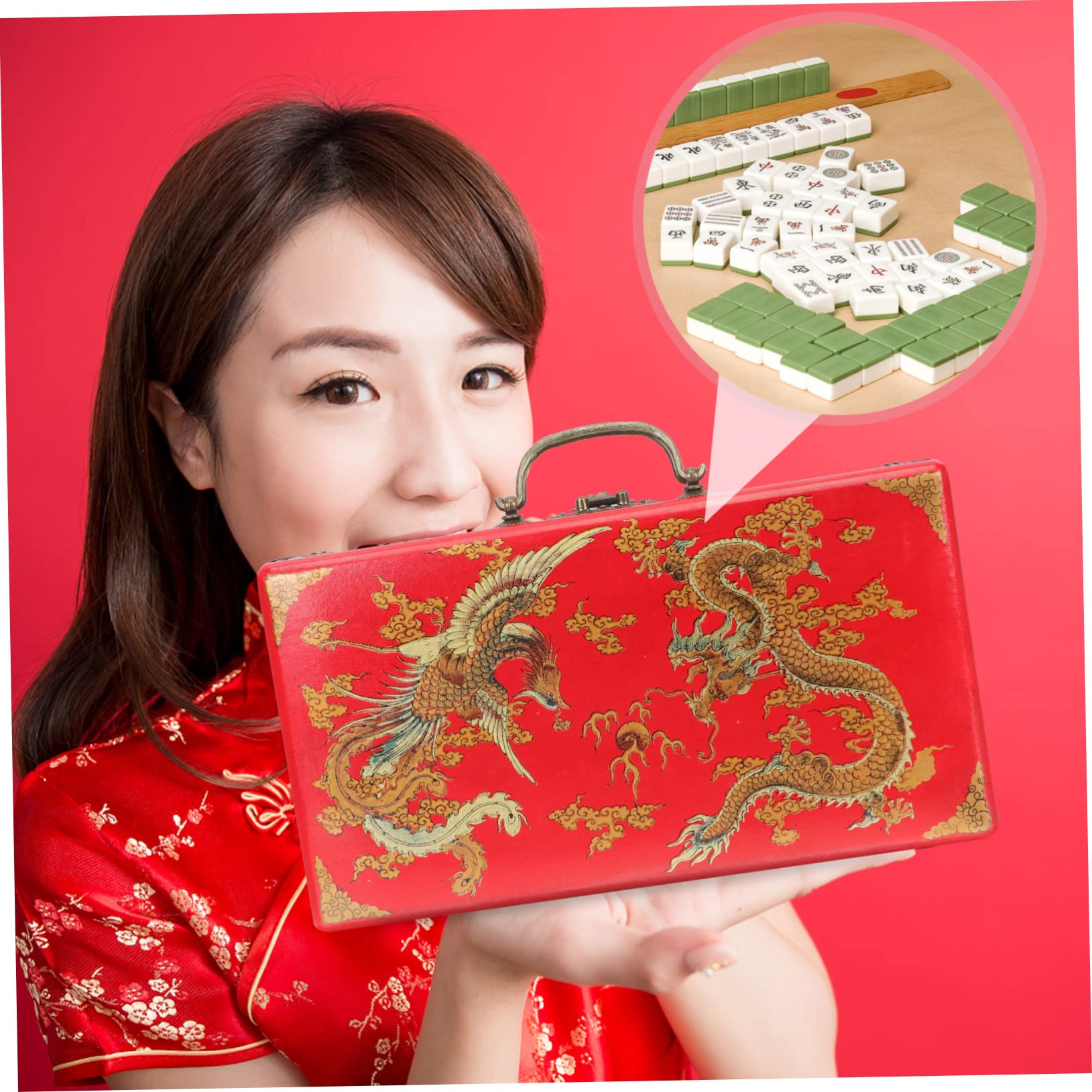 Boîte étui de mahjong rétro Majong contenants récipient avec couvercle mah-jong organisation maison organisation familiale de mahjong conteneur de mahjong en bois