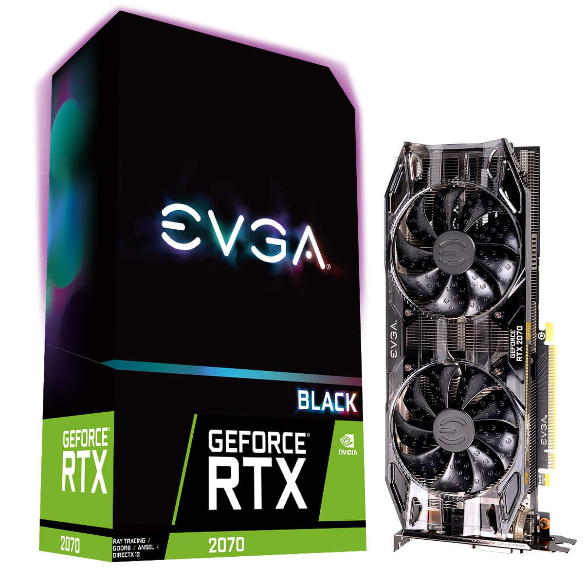 EVGA GeForce RTX 2070 BLACK EDITION GAMING, 8GB GDDR6, ventilatori doppi HDB, scheda grafica 08G-P4-1071-KR