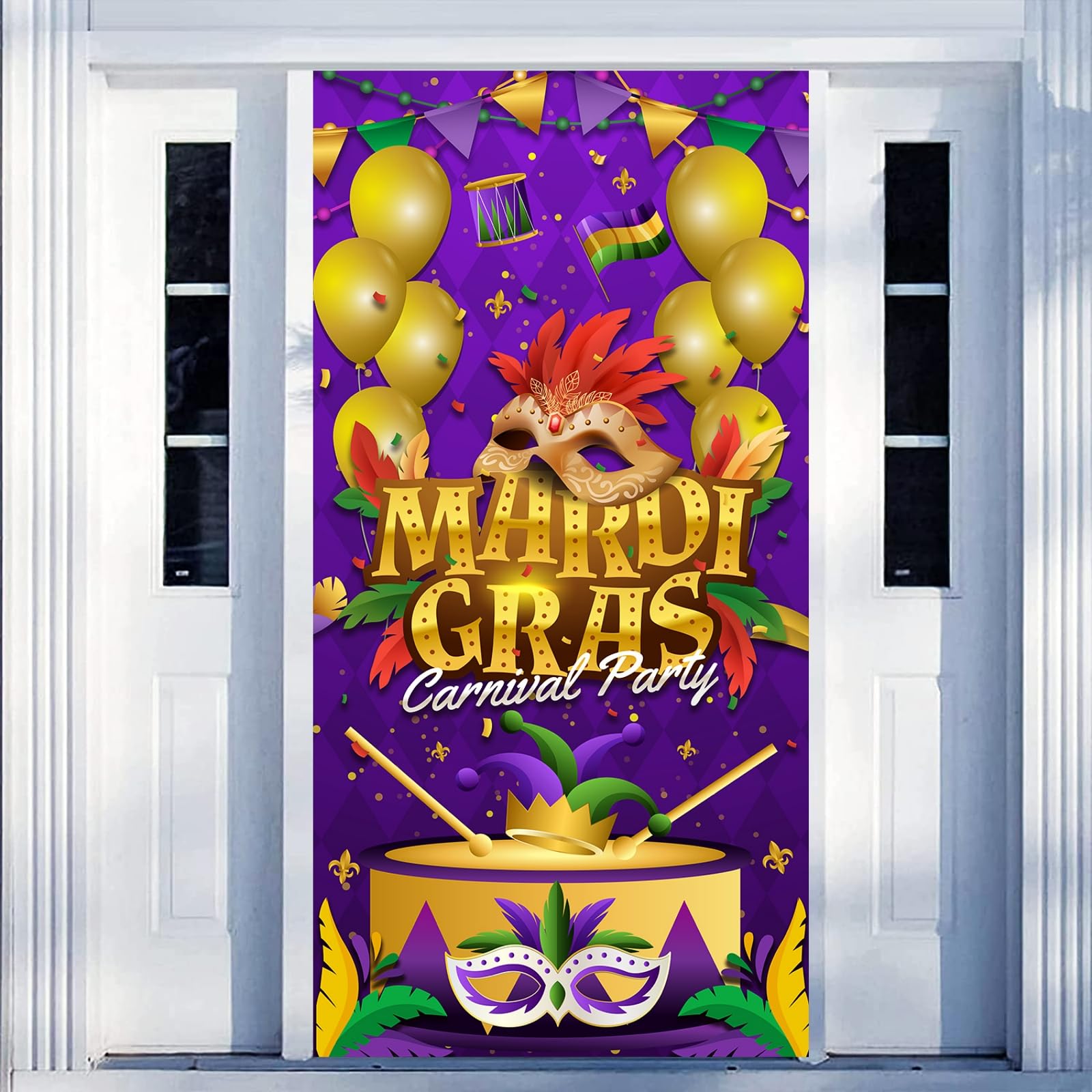 YVAINE Mardi Gras Decorations Happy Mardi Gras Door Covers Masquerade Party Decorations Mardi Gras Banner Carnival Masquerade Door Banner for Mardi Gras Party Supplies 71 x 35 Inches