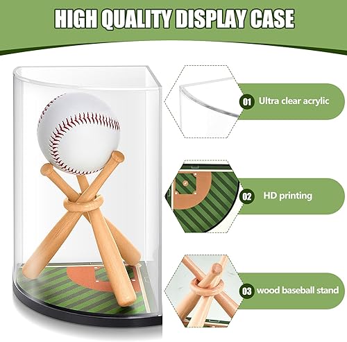 Miniatura 3 de Wenqik Vitrina transparente de béisbol con base de murciélagos de madera y campo de béisbol, soporte de béisbol acrílico con protección UV, soporte