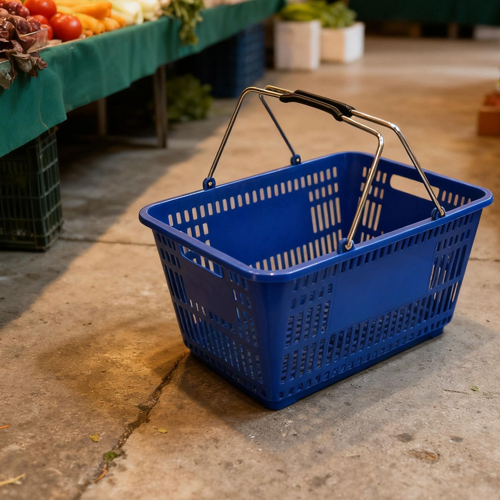 Milageto Einkaufskorb Supermarkt-Organizer, handlich, ergonomisch, multifunktional mit Griff, Einkaufskorb für Lebensmittel, Kosmetik und Badezimmer, Blau