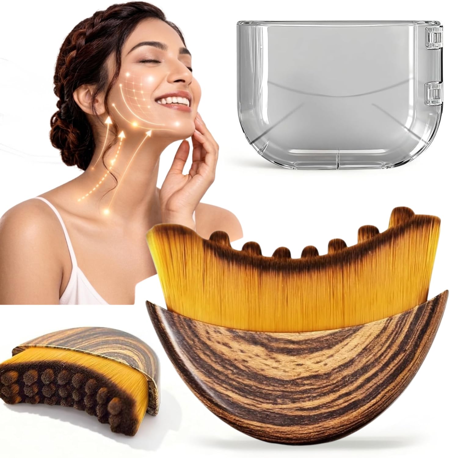 Lymphatic Face & Neck Contour Brush – Wooden Sculpting Massage Tool for Jawline, Anti-Puffing, Skin Lifting & Circulation Boost | Soft Dense Bristles Facial Massager for Women & Men (Pack 2)-image-4