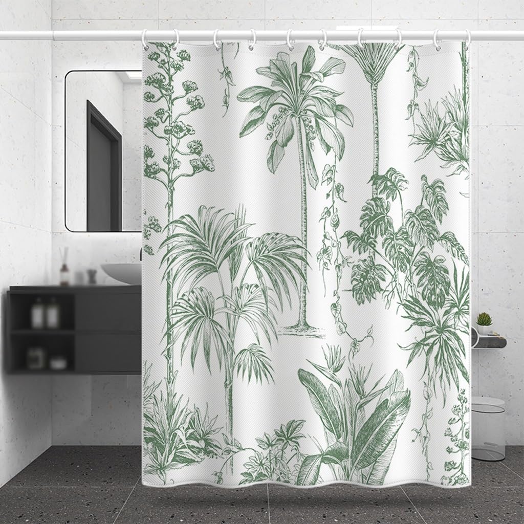 Rideau De Douche Rideau à Motif de Feuilles de Plantes Vertes Rideau de Porte en Polyester Rideau de séparation Impression numérique Rideau de Douche Doublure De Rideau De Douche(W120xH180cm)
