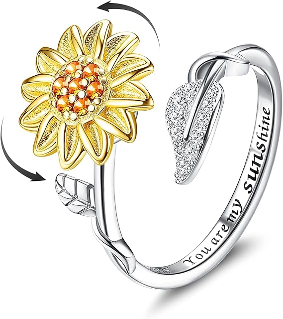 ORAZIO 925 Sterling Silver Fidget Spinner Rings Adjustable Rotatable Rings Rotatable Mood Rings Calming Worry Meditation Anxiety Rings for Women Ladies Girls Relieve Stress