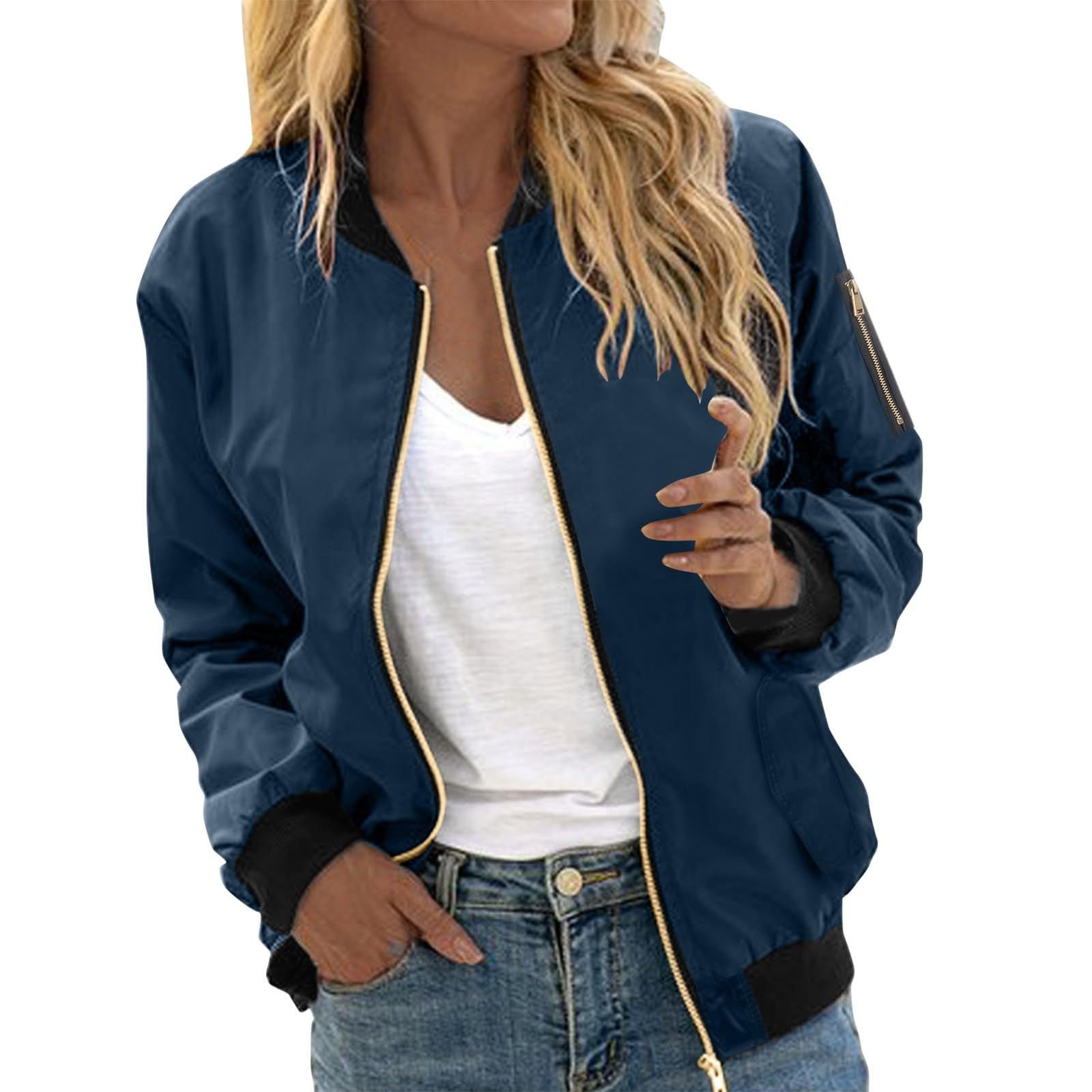 Genérico Cazadoras Mujer - Chaqueta Bomber Mujer Blouson Casual Chaquetas Entretiempo Abrigo Ligera Cardigan Primavera Sudadera Cremallera Sobrecamisa Deportiva Parka Moda Trench Coat