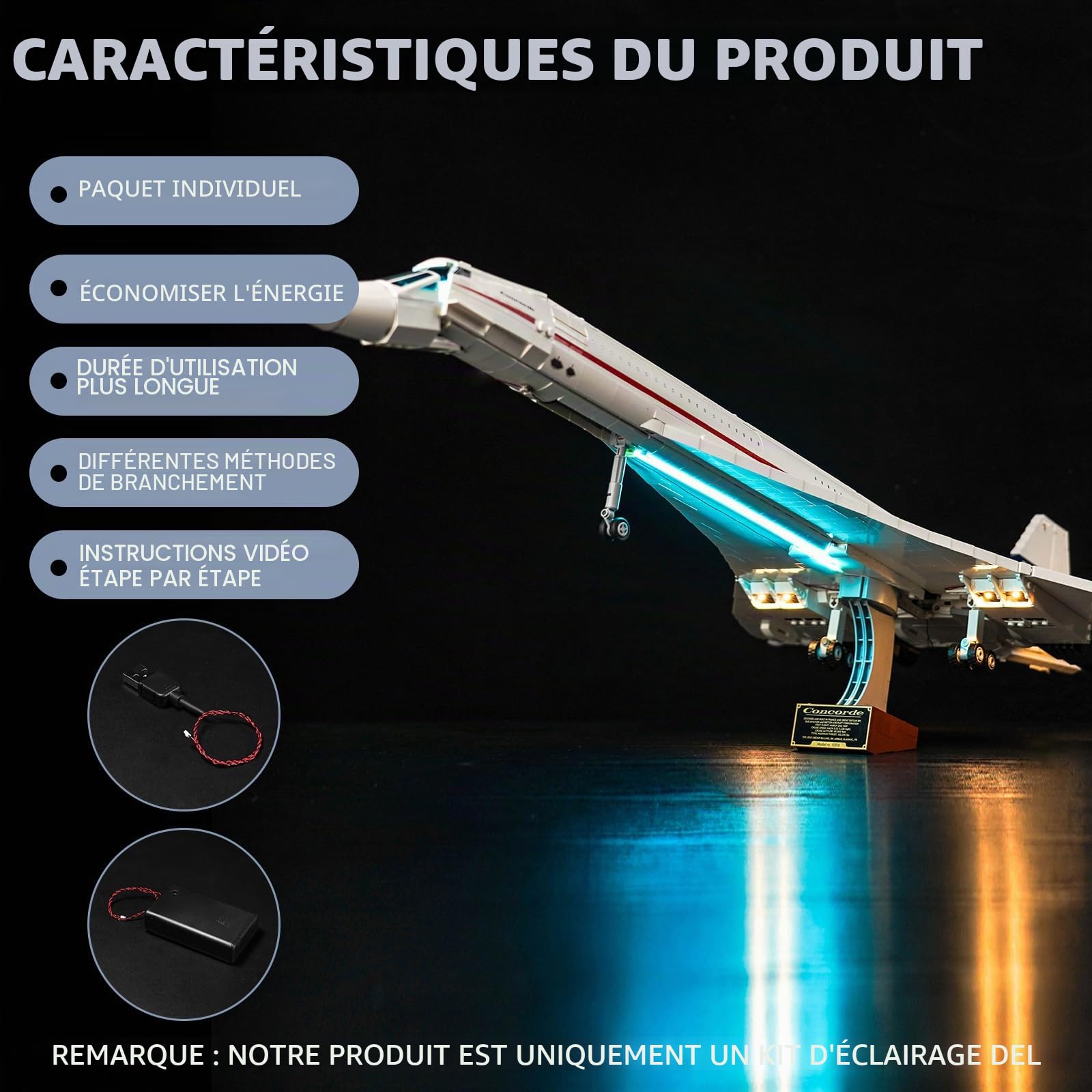 Kit d'éclairage LED compatible avec Lego 10318 Airbus Concorde (sans modèle), kit d'éclairage décoratif compatible avec Lego Concorde Creative Toy
