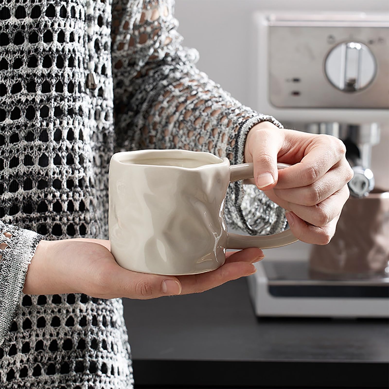 Taza Desayuno Irregular, Taza Ceramica con Asa, Textura Modelada A Mano, Apta para Microondas y Lavavajillas, para Uso en El Hogar u Oficina(Pink)