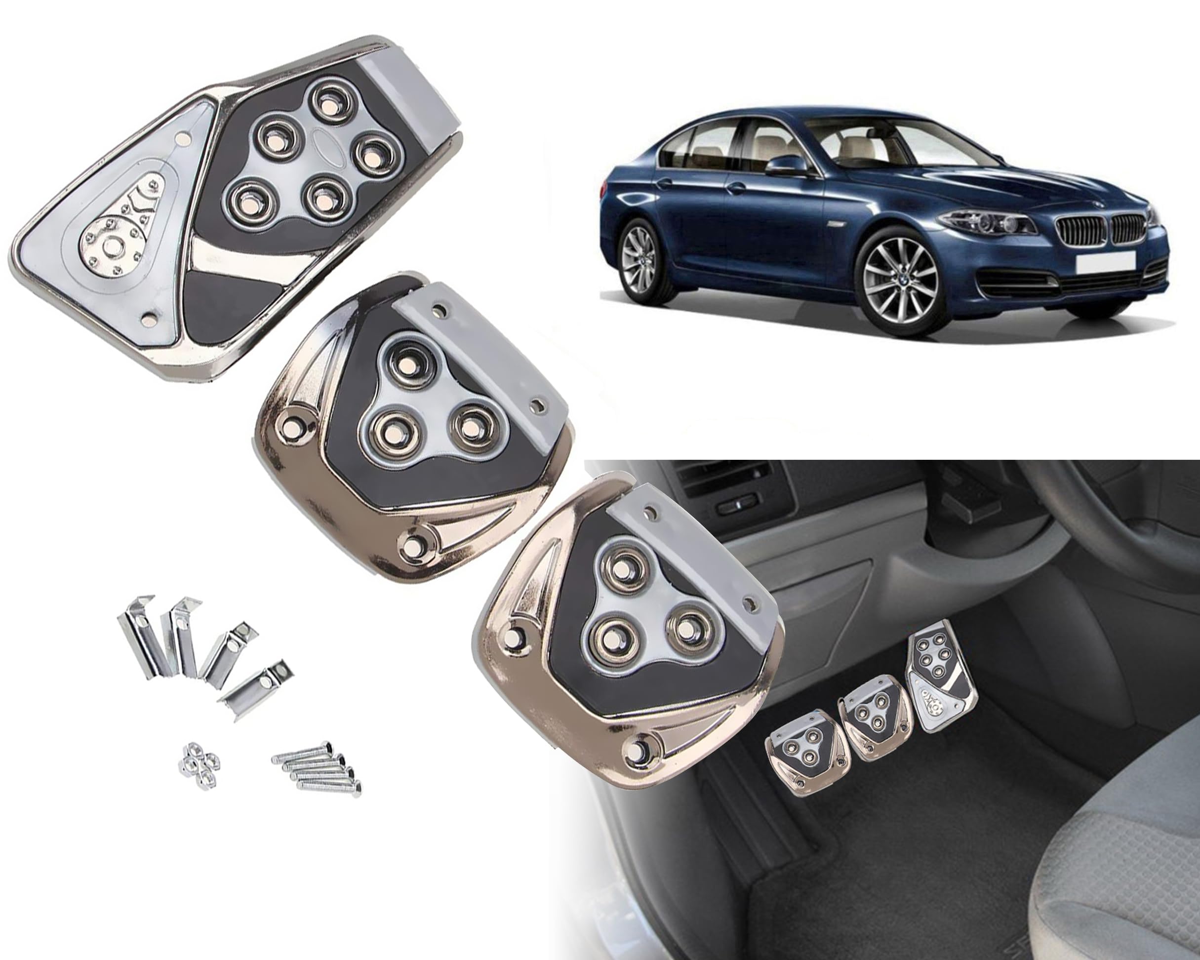 3 Pcs Silver Non-Slip Manual Car Pedals kit Pad Covers Set for BMW 520d-picture-14