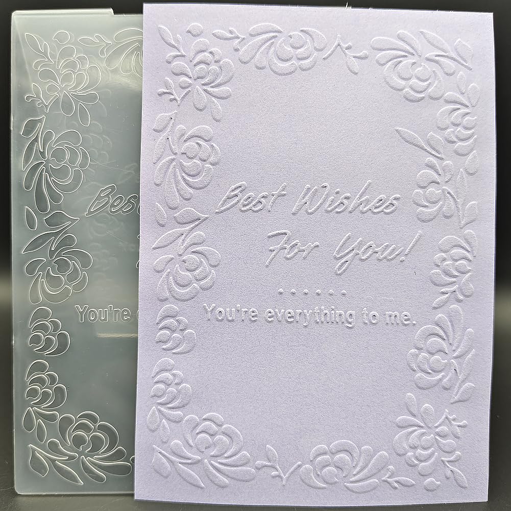 Plastic Embossing Folder 5x7 Inch -Best Wishes for You- Paper Crafts Plastic Textured Impressions for Card Making Scrapbooking