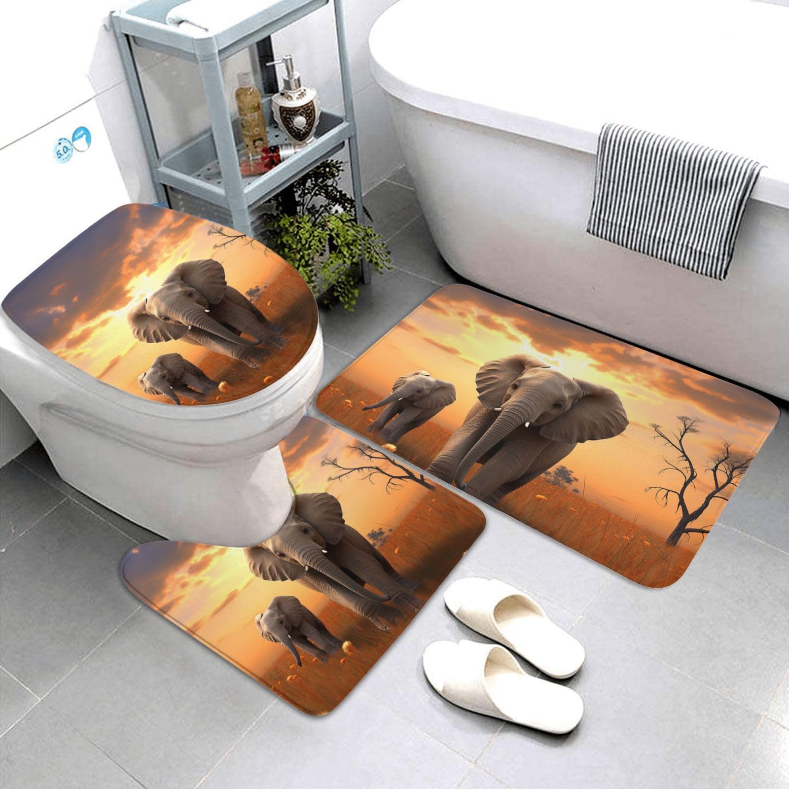 Tapis de salle de bain antidérapants pour abattant de toilettes lavables lot de 3