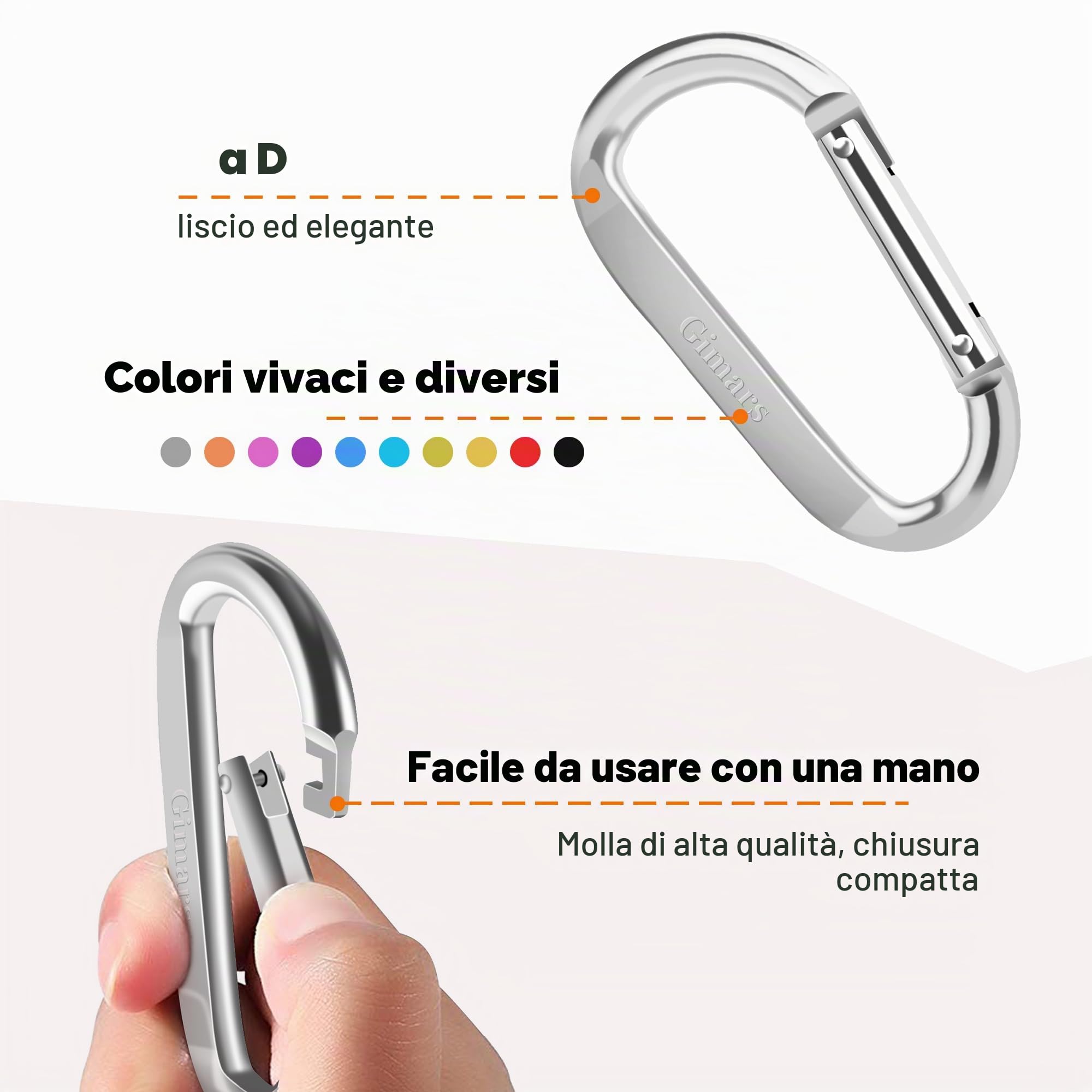 Gimars 8cm*10 Pz Moschettoni Portachiavi con Chiusura a Molla Moschettone in Lega di Alluminio D Forma Moschettoni Portachiavi Gancio per Campeggio, Trekking, Viaggi, Pesca, Escursione