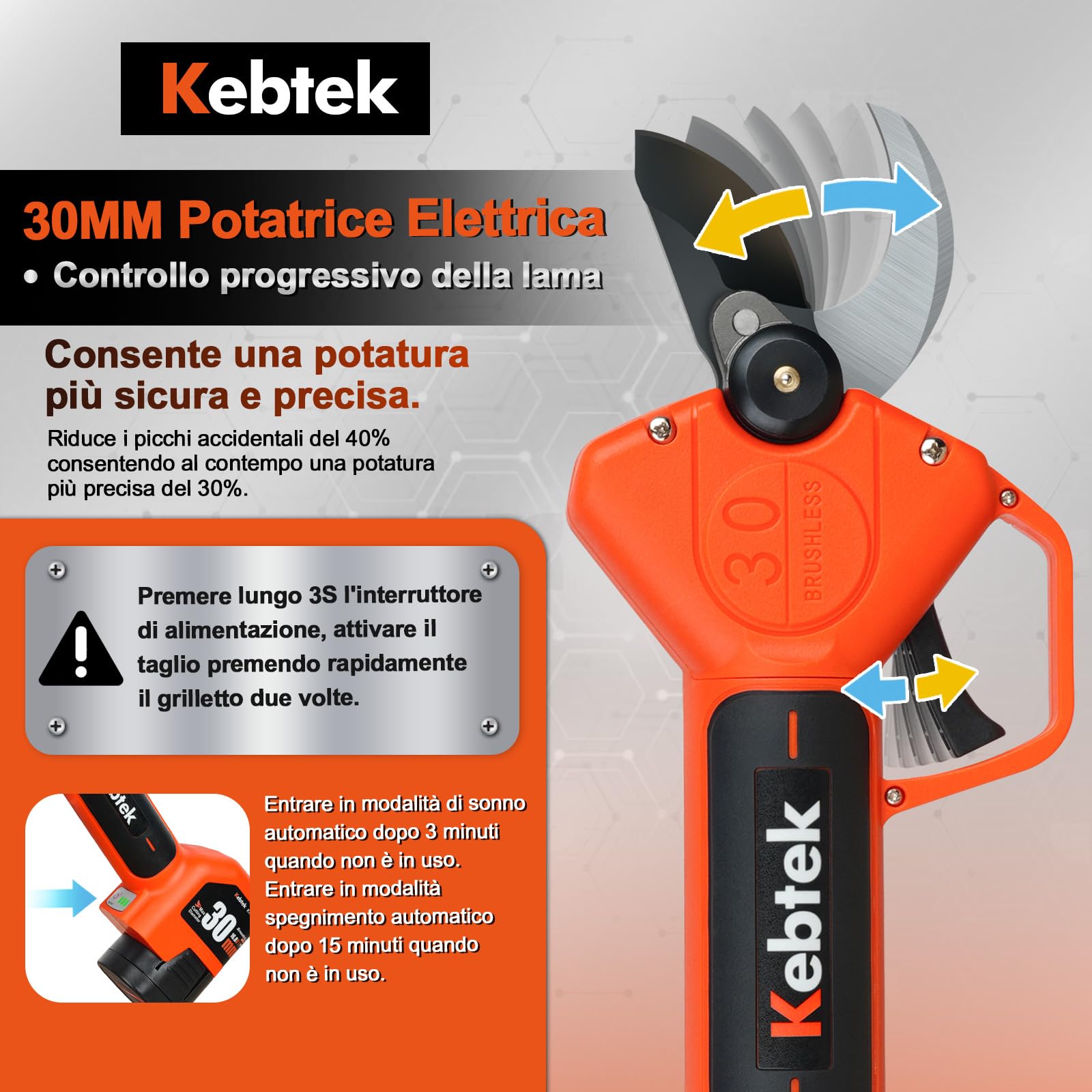 Kebtek KT9030 Forbici Da Potatura 30mm Con 2 Batterie 2500mAh 16,8V | Ideali Per Rose, Arbusti E Alberi Da Frutto, Leggere E Facili Da Usare Per La Potatura Quotidiana