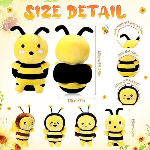 Miniatura 2 de Aoriher 5 piezas de animales de peluche de abejas, 1 abeja grande de felpa y 4 lindas abejas de felpa suave para regalos de cumpleaños, baby shower,