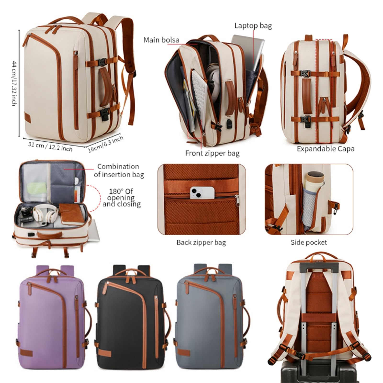 Mochila escolar Zaino Per Laptop Aziendali Di Grande Capacità Uomini E Donne, Vintage Trim Travel Zaino, Borsa Scolastica Multifunzionale Gli Studenti-dark Grey-china Mainland