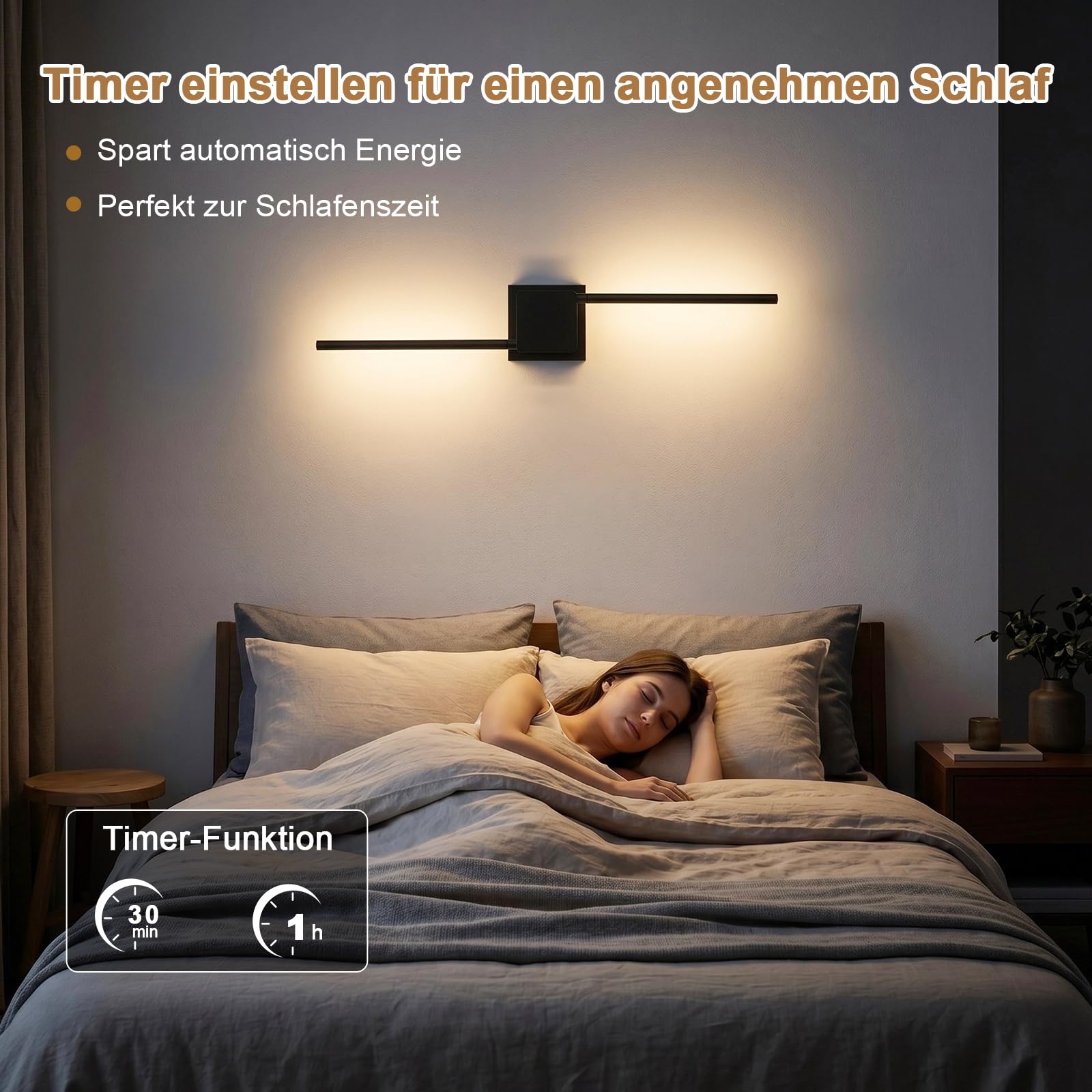 ERWEY Lot de 2 Applique Murale Intérieure, Lampe Murale Sans Fil Noir, Lampe Murale Chambre avec Télécommande, 3 Températures de Couleur & Dimmable, pour Chambre, Salon