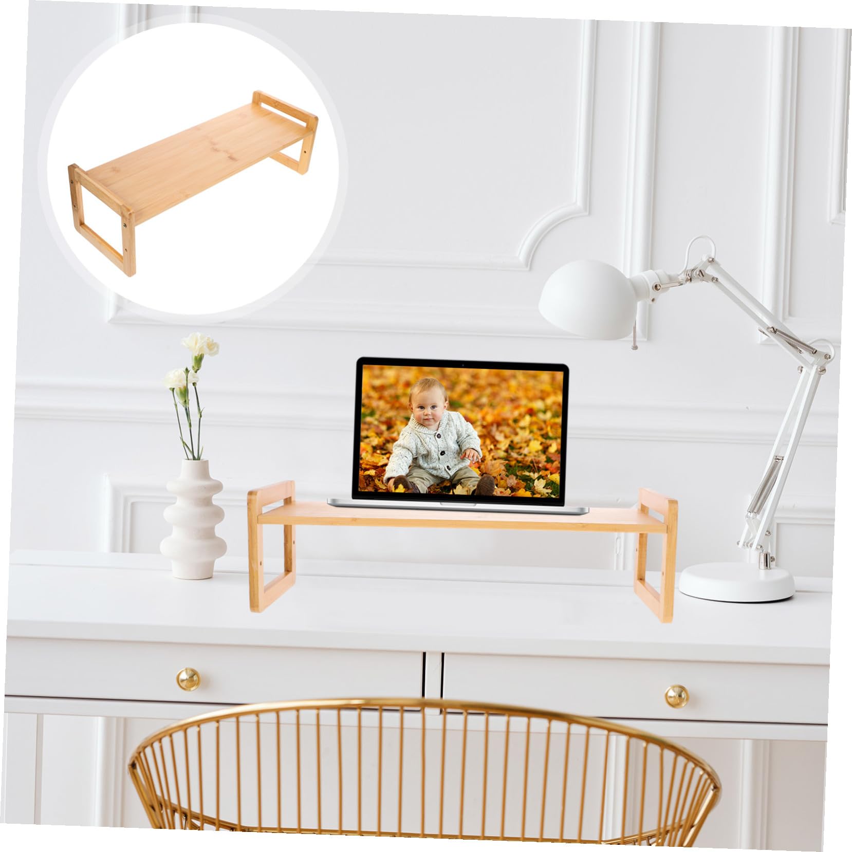 Supporto Rialzato per Monitor in Bamboo Naturale Organizzatore da Scrivania con Ripiano Singolo Elevatore per Computer Ergonomico e Multifunzionale per Ufficio e Laptop