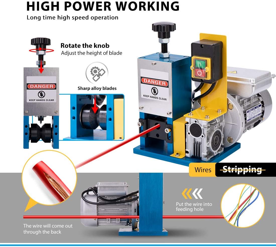 VIVOHOME Automatic Motorized Electric Wire Stripper 0.06-0.98 Inch Diameter Scrap Cable Stripping Machine with Elastic Work Gloves