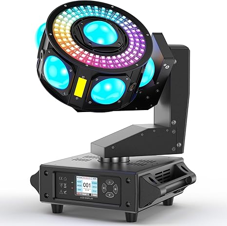 160W 3-Axis Moving Head Lights RGBW 540°Rotation DJ Light with Strobe Effects DMX512 19/25CH with Sound Activated Moving Head Beam Stage Light for Disco Wedding Parties Live Show Bar