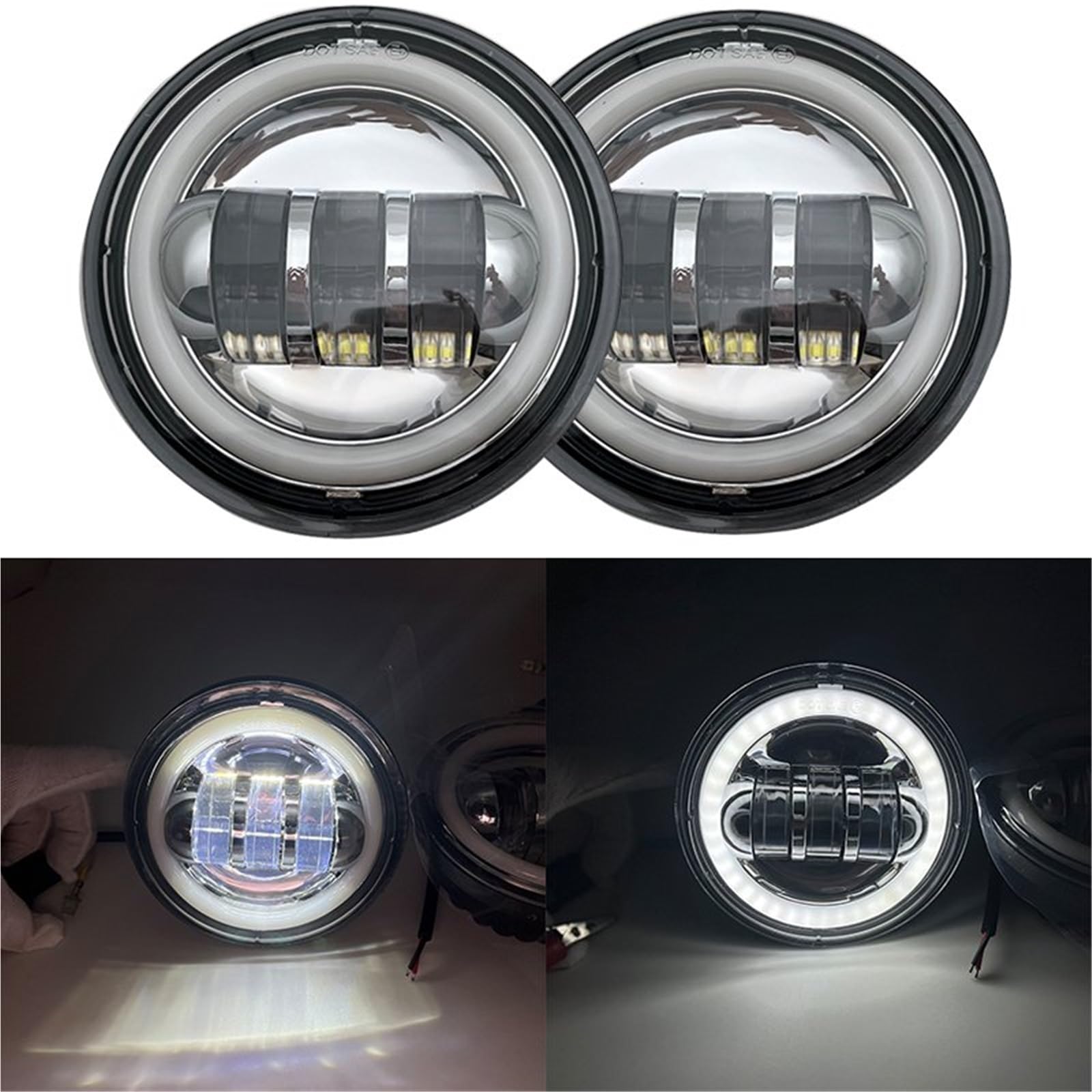 Faro Moto Per FLHTCU Per FLSTC Per Softail LED Fendinebbia | Fendinebbia LED per moto 2 pezzi da 4,5 pollici con DRL Halo Angel Eyes 30W Lampada passante ausiliaria rotonda impermeabile