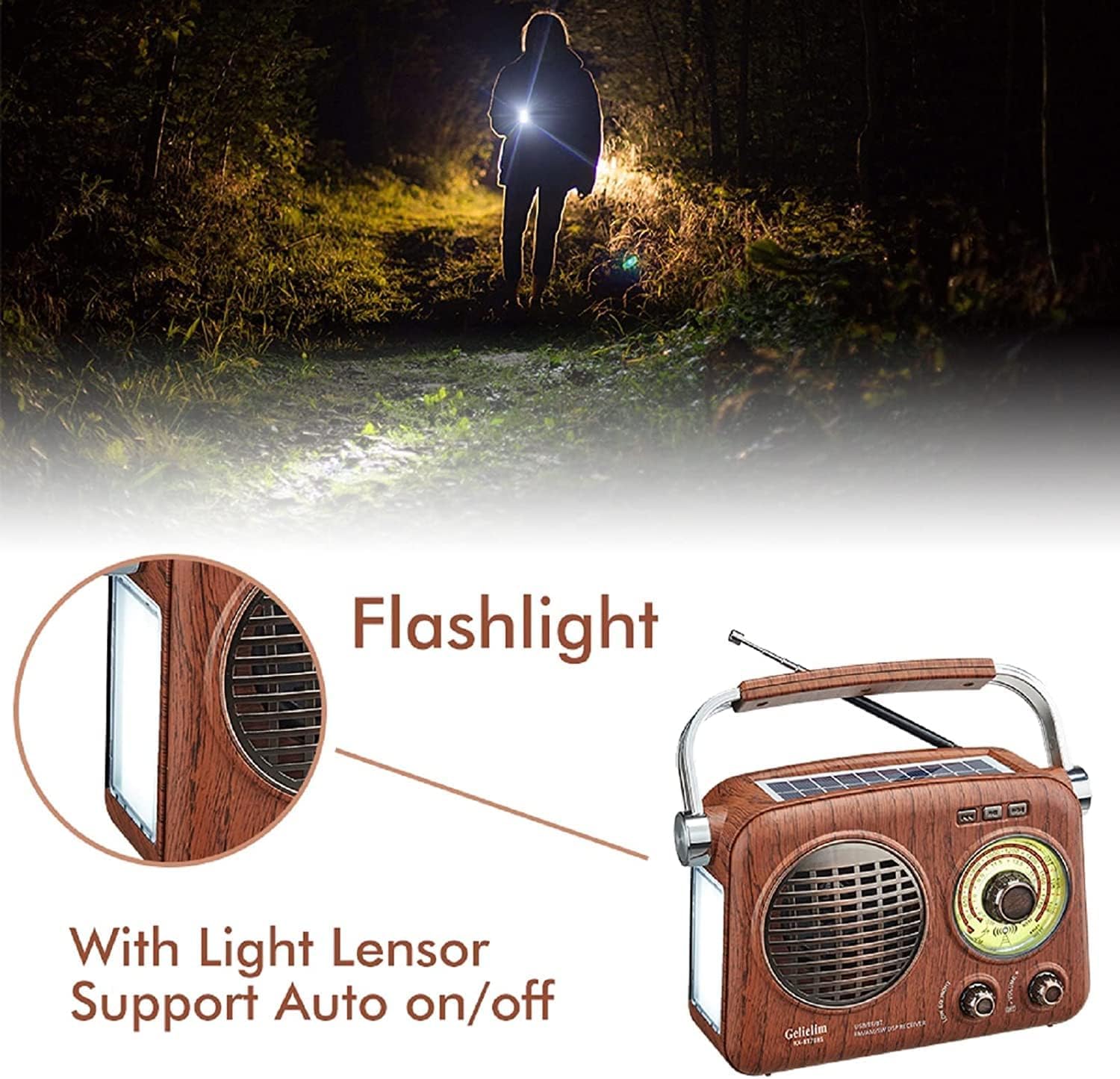 G Keni Tragbares Radio Retro, AM FM Shortable Radios mit bestem Empfang, kleines Vintage-Radios mit Bluetooth-Lautsprecher, wiederaufladbar/Solar/Batterie