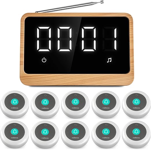 Wireless Call Light System with Call Buttons for Elderly at Home Bell for Clinic, Seniors, Assisted Living, Emergency, Wellness Center, Hospital Restaurant, Maple Wood